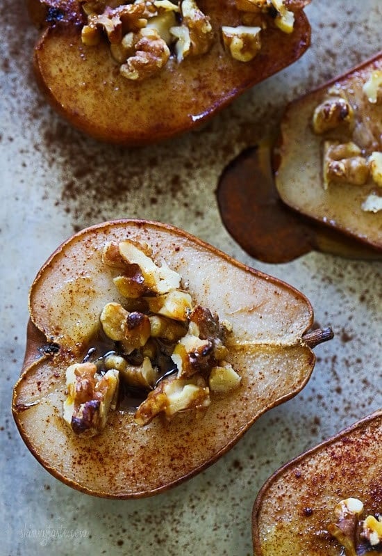 Just (4) Ingredients! This EASY dish made with pears, honey, walnuts and cinnamon is perfect for breakfast or dessert!