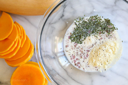 Gratin's are usually loaded with butter and cream, this lightened version is healthier and flavorful, you won't miss all the cream! A perfect side dish for Turkey or Roasted Chicken.