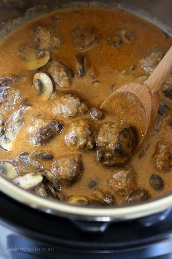 Delicious, turkey meatballs in a creamy mushroom sauce. A family-friendly dish that is so good over egg noodles or serve them over spiralized butternut squash noodles if you want to lower the carbs.