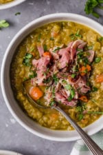 When I want Split Pea Soup, this is the recipe I crave! Made with ham hocks or leftover ham, this is so delicious and freezes well if you want to make freezer meals.