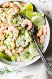 This Creamy Shrimp and Celery Salad is seasoned with Old Bay and lime juice and mixed in a light creamy sauce. 