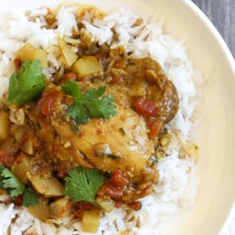 This easy Chicken Curry dish with potatoes, garam masala, cumin and curry spices and simmered with coconut milk. This aromatic dish gives flavor newbies and seasoned curry lovers with go nuts over.