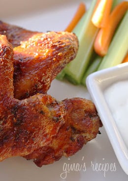 These homemade skinny baked buffalo wings aren't even fried and will be the hit at your next party! Also great for a quick dinner!