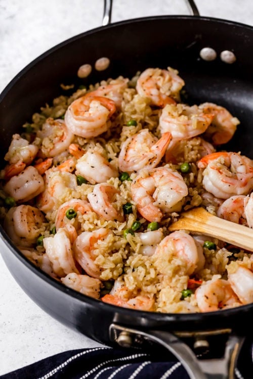 cooking shrimp and rice