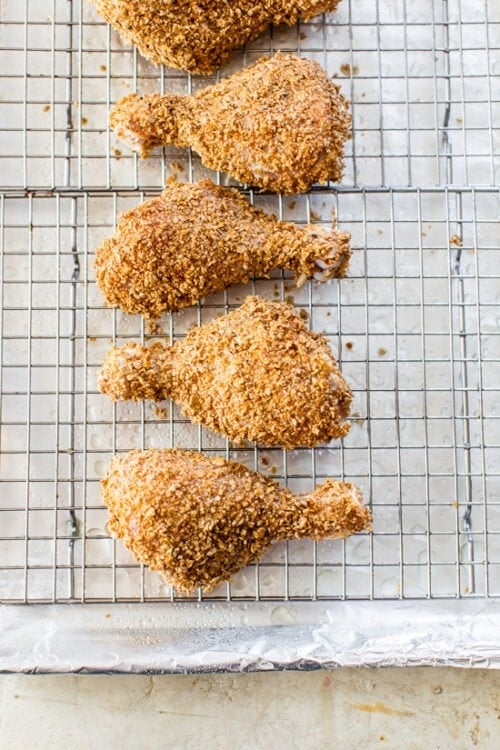 crispy baked chicken on a wire rack