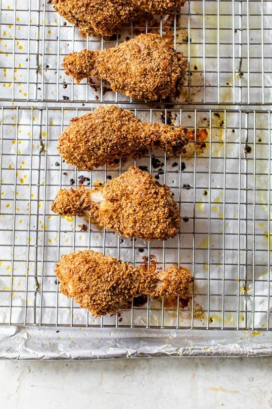 Fried chicken thighs on the rack