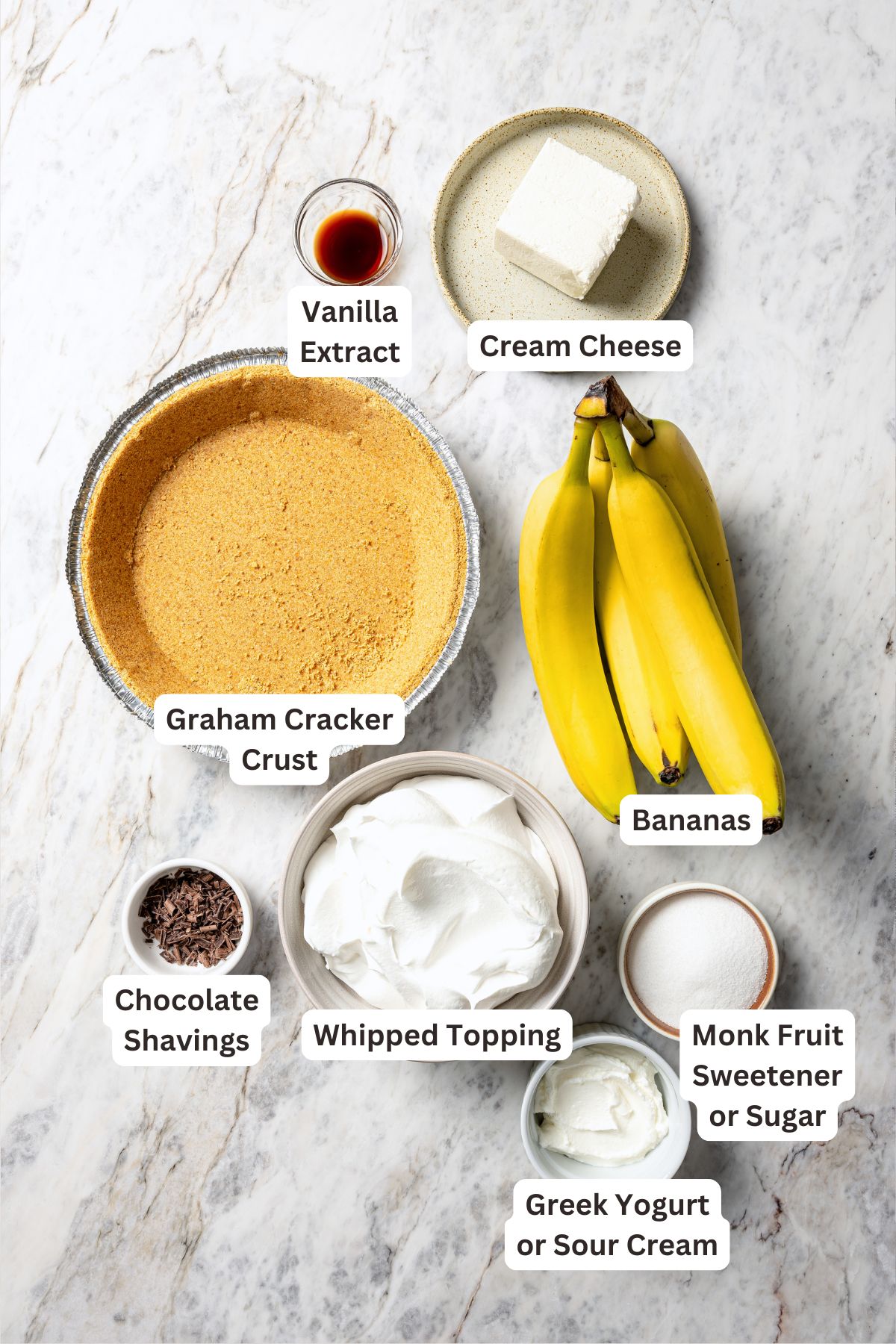 Ingredients for easy no bake banana cream pie.