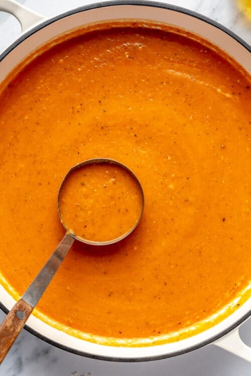 Roasted Red Pepper Soup pinch ladle