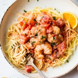 Angel Hair Pasta with Shrimp and Tomato Cream Sauce