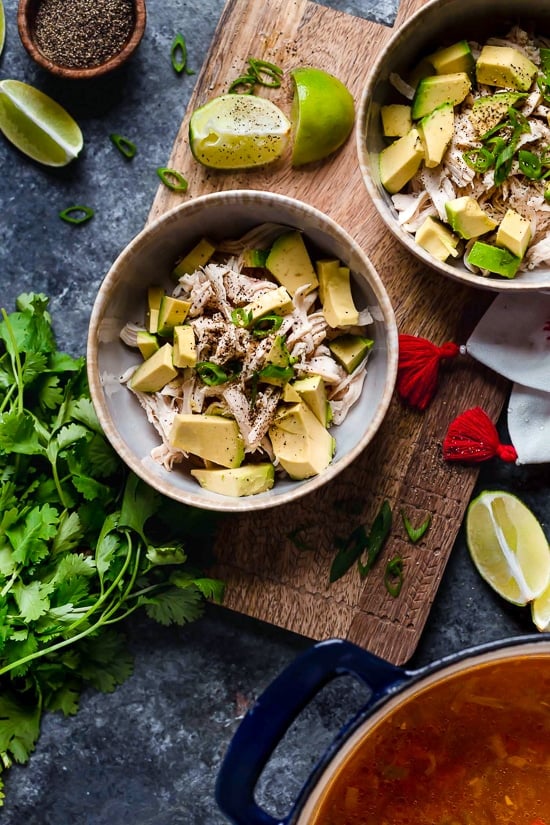 This Chicken and Avocado Soup with lime, scallions and cilantro is my go-to when I want comfort food with Latin flavors.