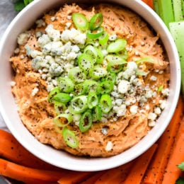 This Slow Cooker Buffalo Chicken Dip has everything you love about buffalo wings, only made into a dip – the perfect party appetizer, no messy hands!