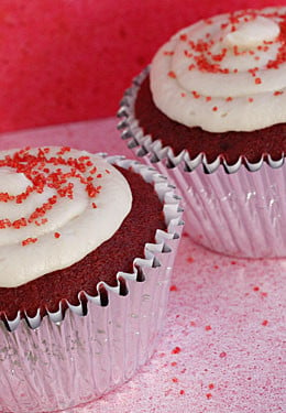 Red Velvet Cake is my weakness and I can't think of a better cake to eat on Valentine's Day. Topped with low fat cream cheese frosting you wouldn't even know these are light.
