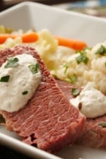 What's St. Patrick's Day without Corned Beef and Cabbage! A simple way to prepare this classic Irish dish. Top it with horseradish cream or mustard and serve it with a side of creamy cauliflower puree as a low carb alternative to potatoes.