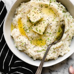 Mashed Cauliflower is essentially a creamy cauliflower puree that makes a delicious low-carb or keto alternative to mashed potatoes.