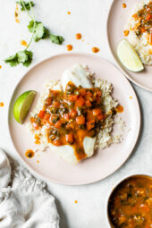 Broiled Tilapia with Thai Coconut Curry Sauce has so much flavor, perfect over jasmine rice to absorb all the delicious sauce.