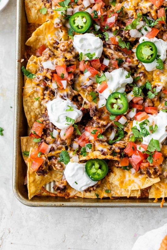 Loaded Nachos with Turkey Beans and Cheese
