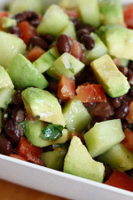 A touch of lime and a little cilantro makes this black bean, avocado, cucumber and tomato salad a perfect companion for grilled chicken or steak.