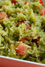 Pesto Spaghetti Squash with Tomatoes – My garden is full of basil and my favorite thing to make with it in the summer is pesto. My husband called this "squashta" since I usually make this with pasta.