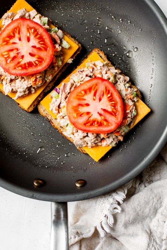 Open Faced Tuna Melt is the ultimate sandwich for all you tuna lovers! Serving them open faced is an easy way to make them healthier and cut the calories.