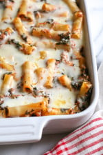Baked ziti is a favorite comfort dish in my home! Adding spinach is a quick and easy way to get more leafy greens into your family's diet without complaints.
