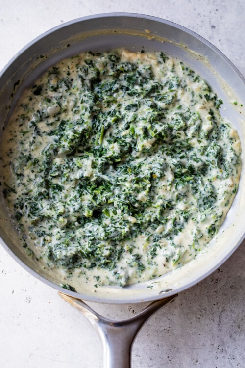 Creamed Spinach in skillet