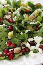 A simple yet elegant salad, easy enough to enjoy as a quick lunch or extravagant enough to make it to your holiday table. Each bite you take will give you a burst of flavor from the pomegranate arils.