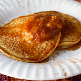 These whole wheat pancakes are lightly seasoned with brown sugar, pumpkin pie spice, vanilla, and topped with pumpkin butter for a hearty Autumn breakfast. Low fat, high in fiber and just plain good or you!