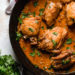 I lightened up this popular French chicken dish known as Poulet Au Vinaigre, which is made with chicken thighs and shallots cooked in red wine vinegar and white wine.