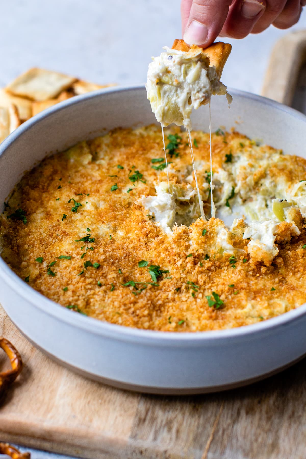 Hot Artichoke Dip with chips