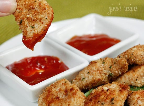 Healthy Baked Chicken Nuggets are made with chunks of chicken breasts coated in breadcrumbs and parmesan cheese then baked until golden. An easy homemade chicken recipe for toddlers and adults!