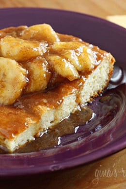 Dessert for breakfast? This make-ahead baked French toast casserole topped with Bananas Fosters will wow your guests this Easter! Put out some bowls of fresh berries and fruit and your guests wont even know this is a lightened up French Toast.