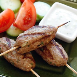 If you're looking for something different to make at your next BBQ, give these Middle Eastern inspired turkey kebabs a try! A cross between a grilled meatball and a hamburger on a stick. You can skip the stick if you wish or even cook them in a skillet, but with Memorial Day around the corner, I thought these would be fun!