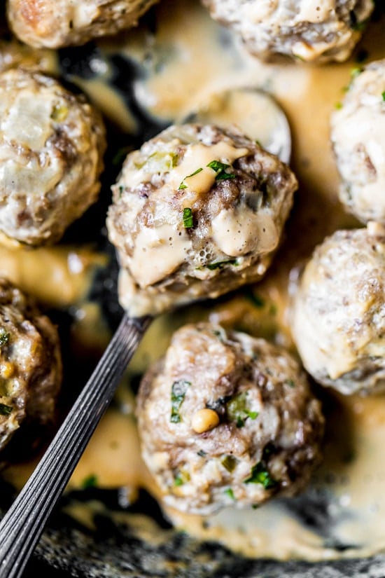 My family loves these Swedish meatballs. They are so tender and flavorful and much lighter than traditional recipes out there. And, let’s not forget the sauce! The creamy sauce really makes the dish.