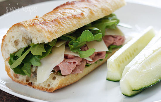 Crusty bread, peppery arugula and fresh shaved Parmesan cheese makes an everyday cold cut like roast beef taste like a gourmet sandwich.