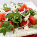 A refreshing summer salad, made with sweet watermelon, peppery arugula and feta cheese.