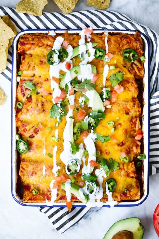 These are the BEST chicken enchiladas, my favorite meal when I go out Mexican!  If you are an enchilada lover like me you will love these!!