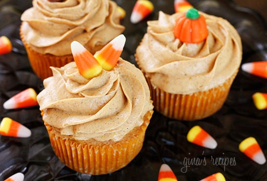 Skinny pumpkin cupcakes, perfect for Halloween parties, Thanksgiving or anytime you want a low fat pumpkin treat.