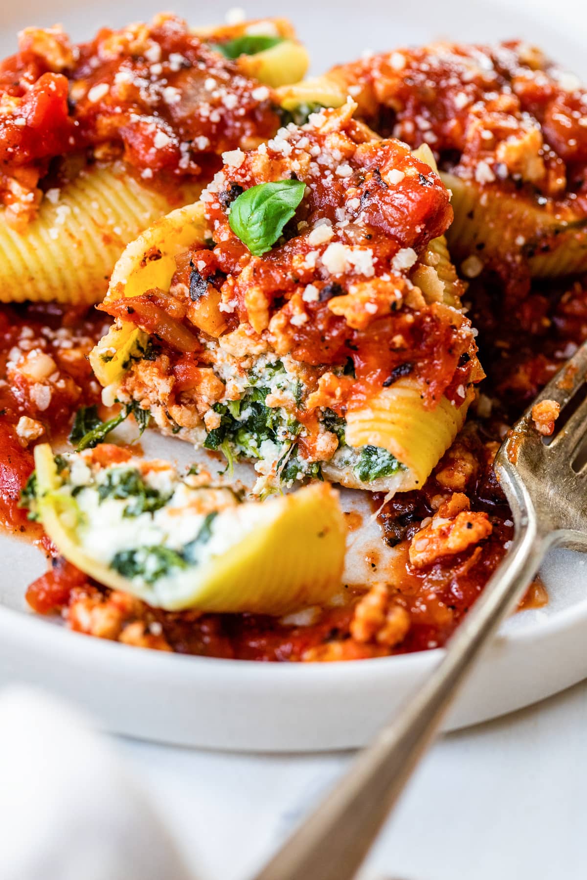 Spinach Stuffed Shells with Ground Turkey Meat Sauce