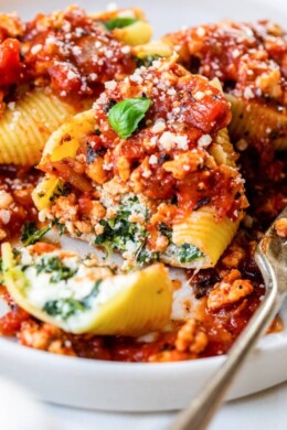 Spinach Stuffed Shells with Ground Turkey Meat Sauce