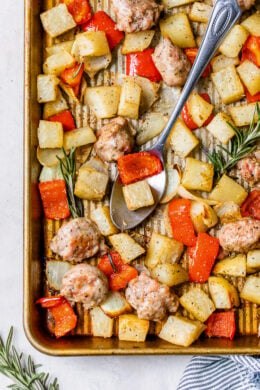 One Pan Roasted Potatoes Sausage and Peppers is one of my favorite, fuss-free sheet pan dinners. Perfect for weeknights and bonus points for easy cleanup!