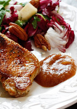 Pork chops with homemade applesauce.