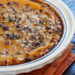 Pumpkin Hazelnut Flaugnarde (Clafoutis) – A warm rustic pumpkin custard sweetened with agave and baked with toasted hazelnuts.