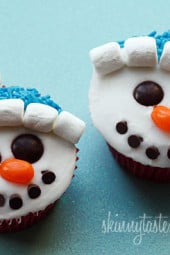 With Christmas just around the corner, these adorable holiday vanilla snowman cupcakes are low fat, easy to make and they are a hit with the kids! 