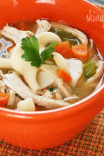 My favorite way to use up leftover turkey is to make a delicious pot of turkey soup. This is also a great way to clean out your refrigerator!