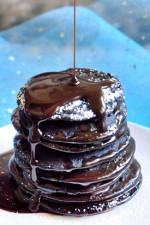 These decadent chocolate brownie batter pancakes are a guiltless, low fat and vegan with only 170 calories for the entire recipe. Can also be made gluten free!