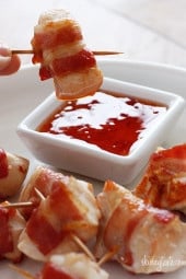 Bacon Wrapped Chicken Bites – This is the easiest hot kid friendly appetizer that you'll ever make. Uses only TWO ingredients and it's soooo good, I guarantee these will disappear in minutes!