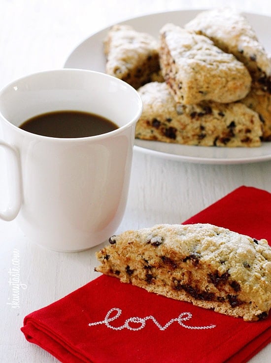 Chocolate Chip Buttermilk Scones are sweetened just to perfection studded with chocolate chips. Kind of like eating a giant chocolate chip cookie for breakfast!
