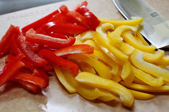 Chopped bell peppers.