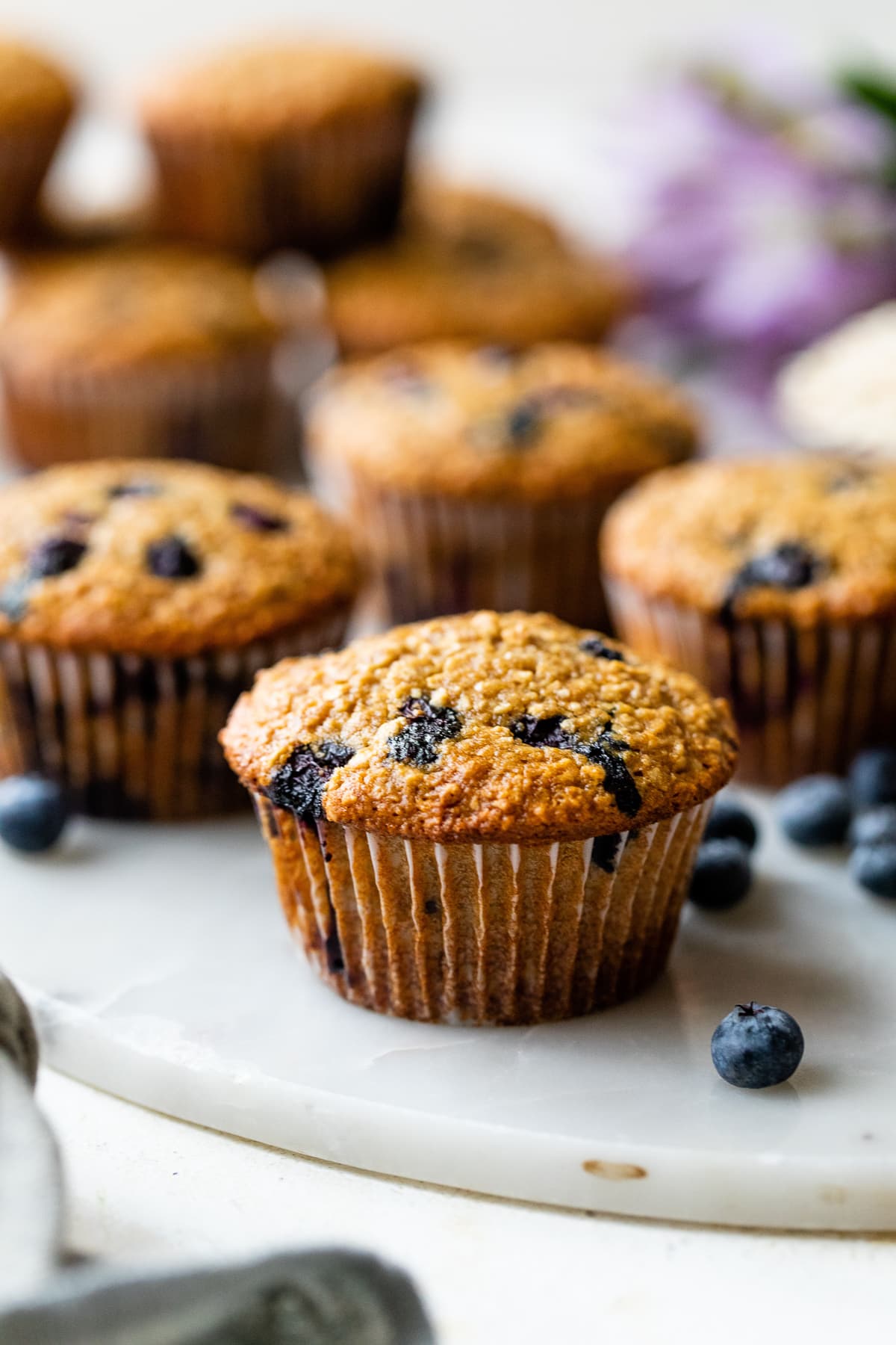 blueberry oatmeal muffins on a platter