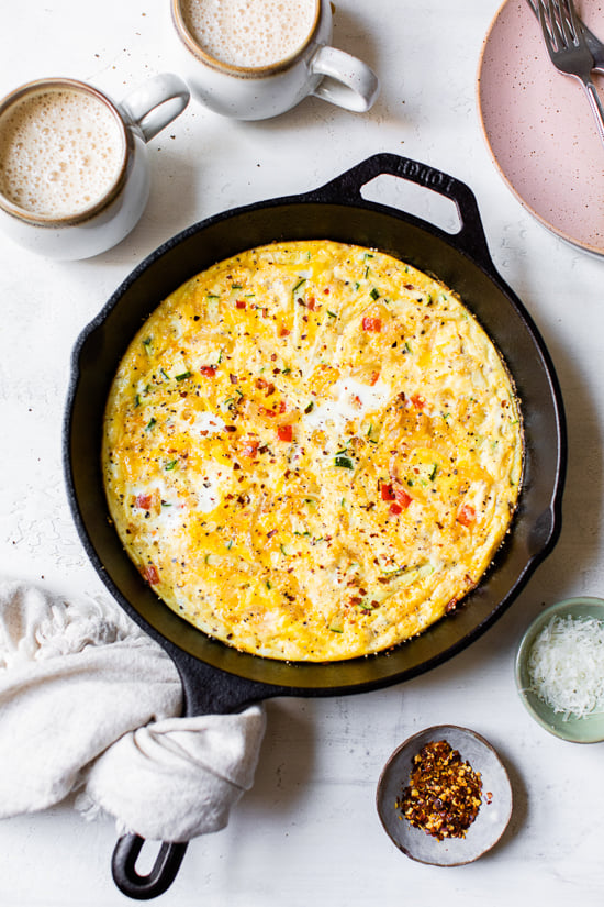 Caramelized Onion Red Pepper and Zucchini Frittata